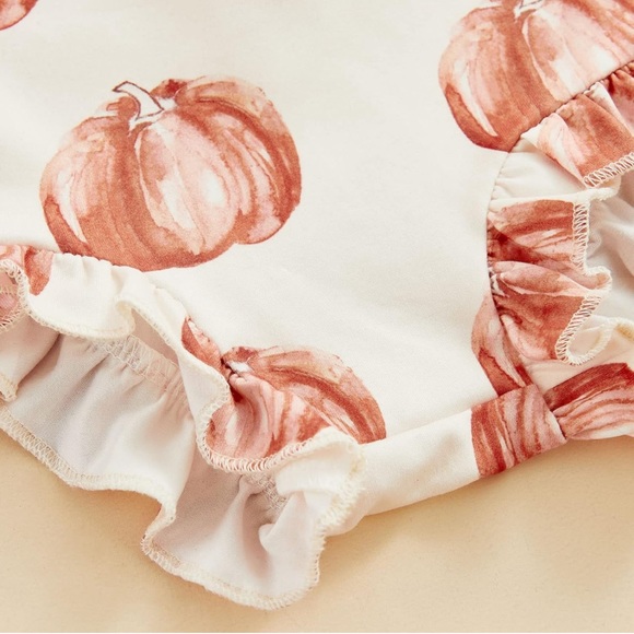 Newborn Baby Girl Halloween Outfit Short Sleeve T-Shirt Romper Pumpkin Print - Picture 2 of 3